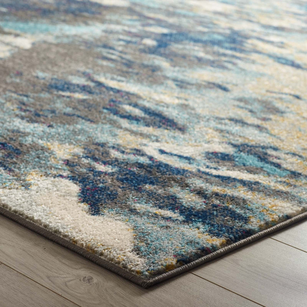 Area Rug Runner Floor Carpet, 8x10, Blue, Modern, Lounge Cafe Hotel Hospitality
