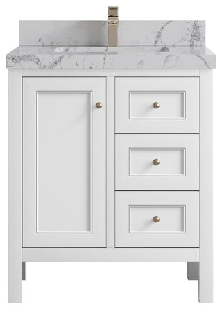 Nashville 30" Single Sink Bath Vanity, White 2" Venatino Quartz