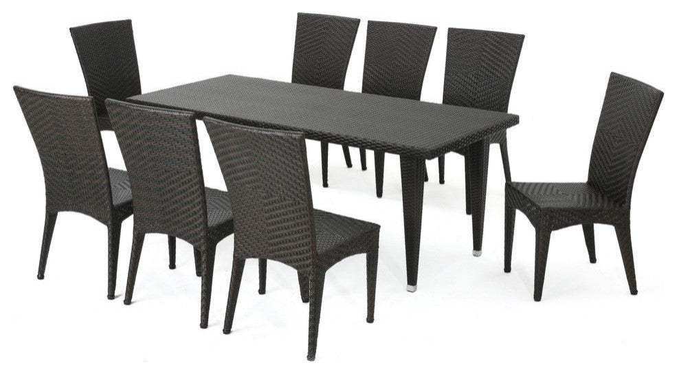 GDF Studio 9-Piece Moorhouse Outdoor Multi-Brown Wicker Dining Set