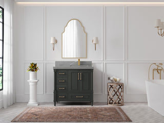 Aberdeen 36 Right Offset Bath Vanity in Black Top 2" Piatra Gray