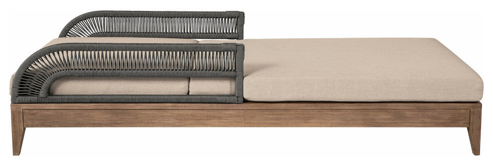 Orbit Outdoor Patio Chaise Lounge Chair, Wood Gray Rope &Taupe Olefin Cushions