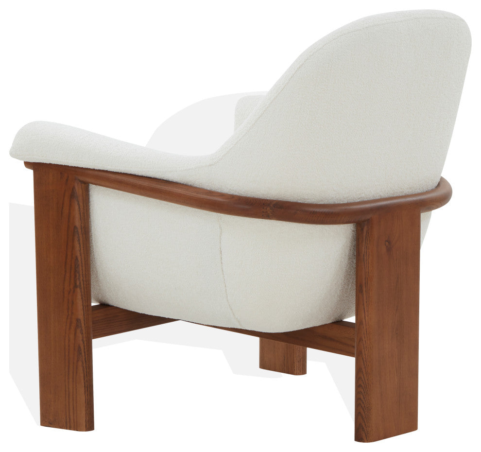 Safavieh Couture Sylvana Boucle Accent Chair, Ivory/Walnut