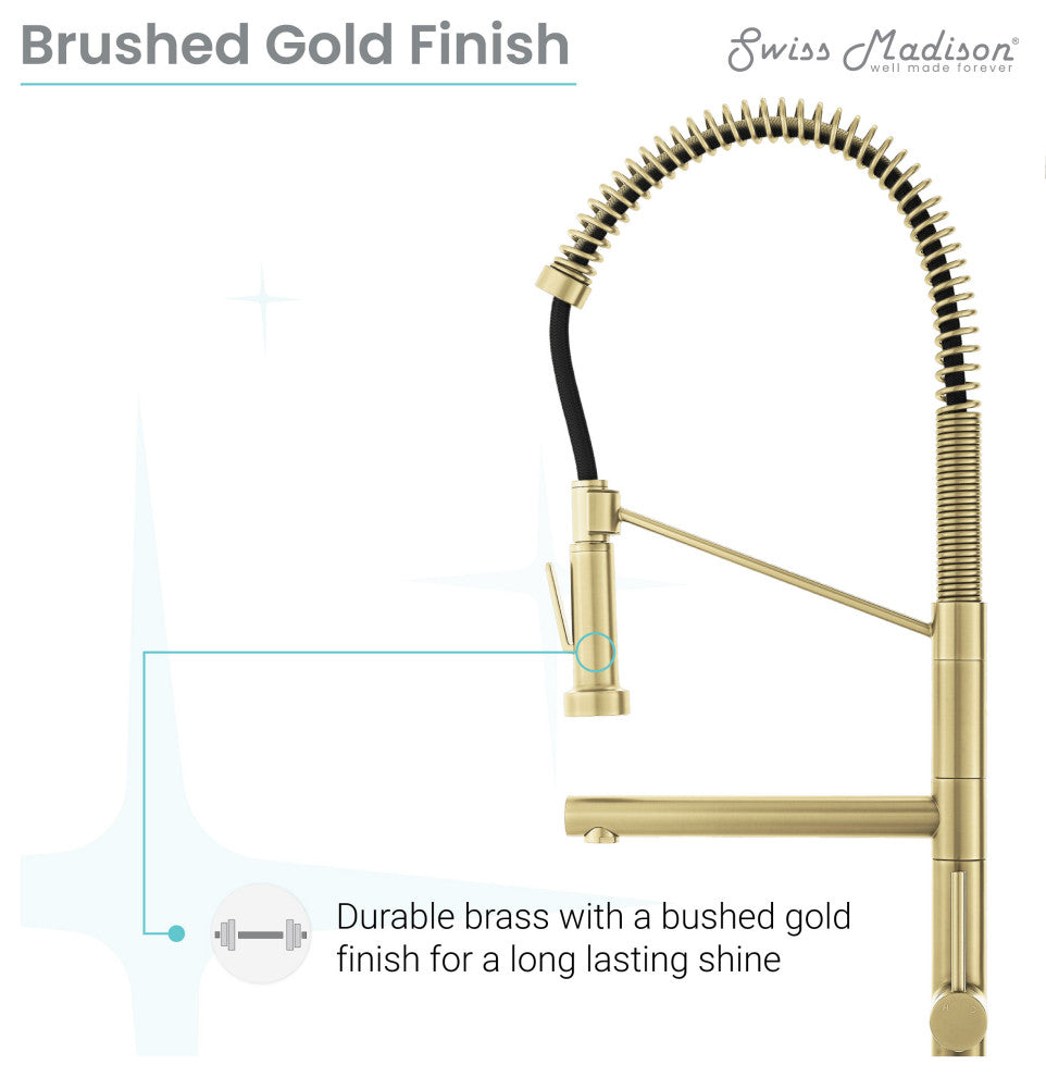 Nouvet Single Handle, Pull-Down Kitchen Faucet With Pot Filler, Brushed Gold