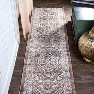 Boho Cottage Medallion Runner Rug, Brown/Ivory, 2x8