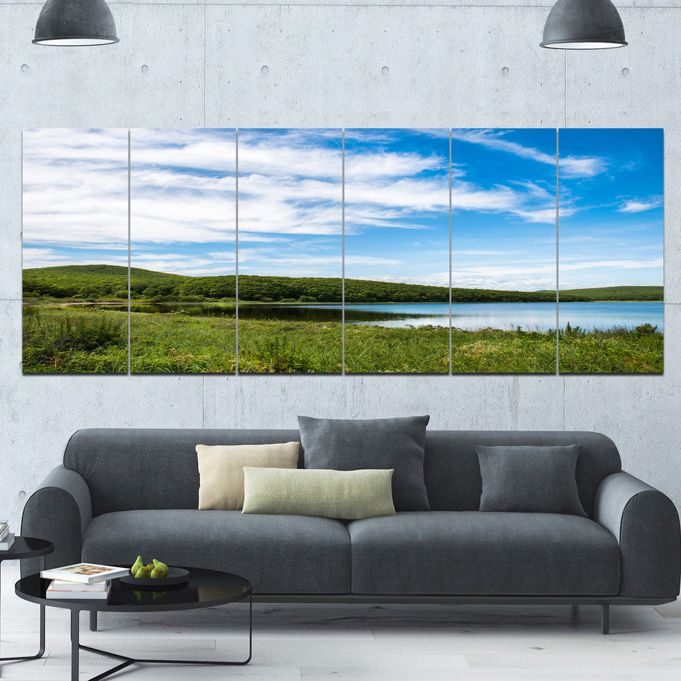 Scenic View of Pacific Ocean Beach, Landscape Canvas Print, 70"x28", 6 Panels
