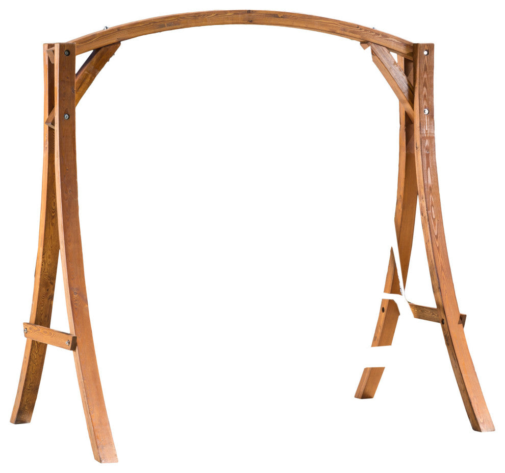 GDF Studio Marlette Outdoor Teak Stained Wood Swinging Bench And Base