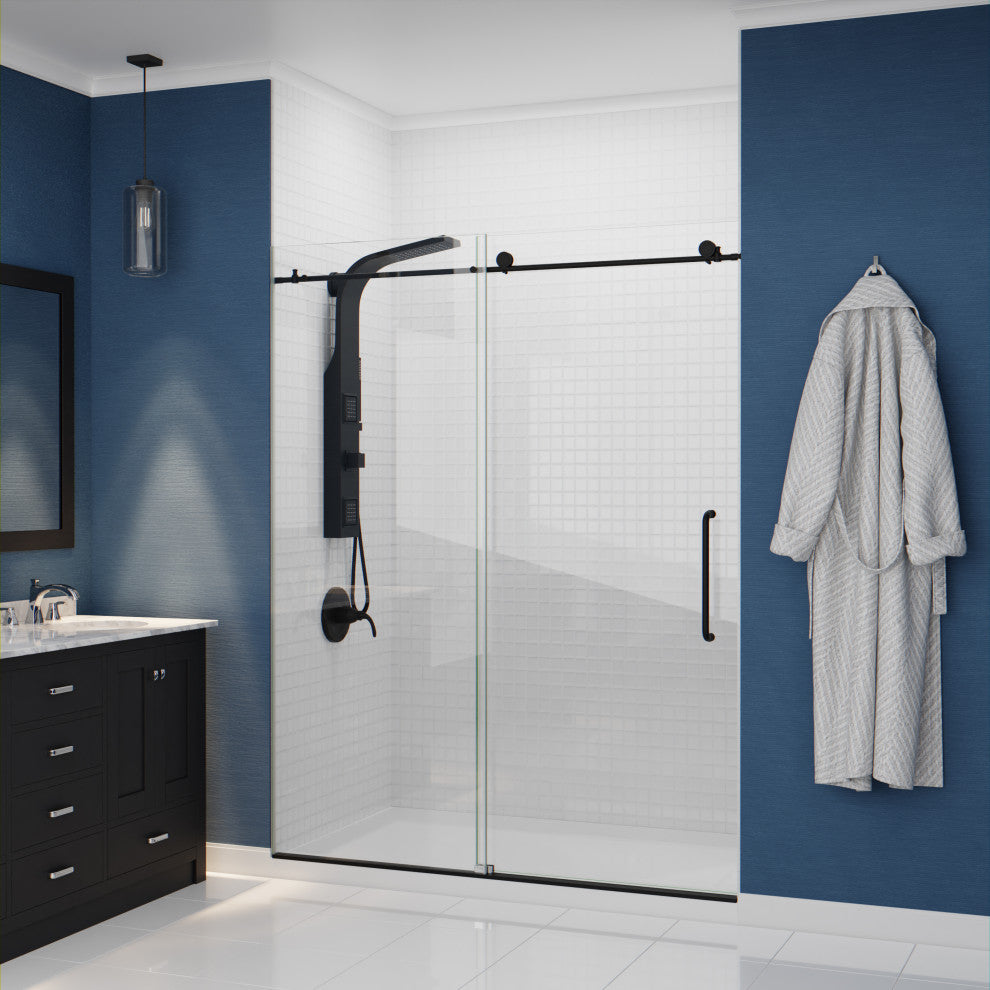 Aura 2-Jetted Shower Panel With Heavy Rain Shower and Spray Wand, Matte Black
