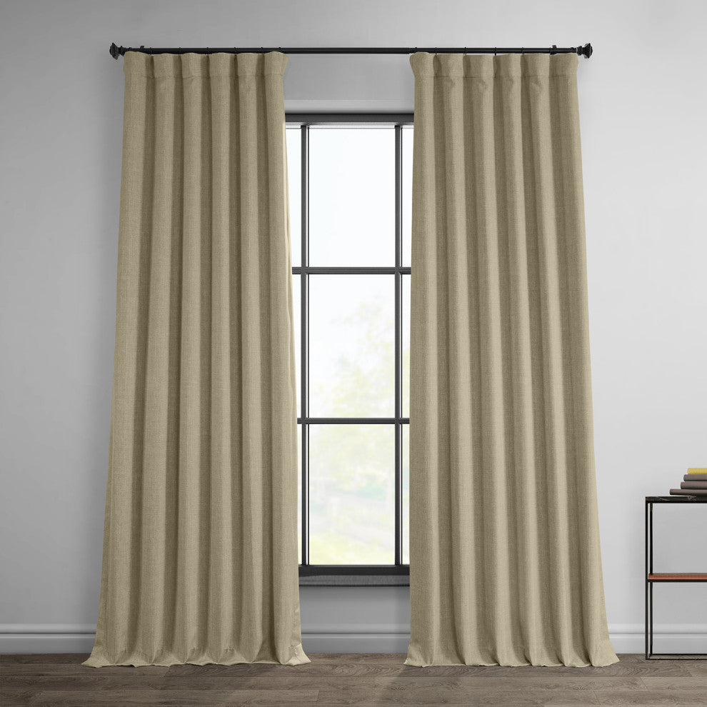 Faux Linen Darkening Curtain Single Panel, Thatched Tan, 50"x120"