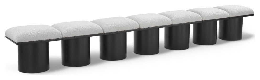 Pavilion Boucle Fabric Upholstered 7-Piece Modular Bench, Cream, Black Finish