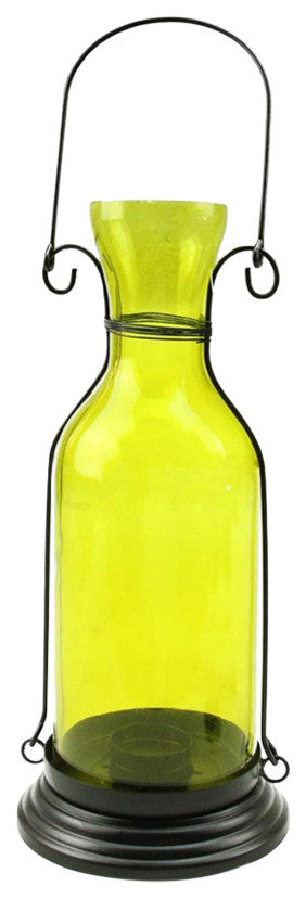 12" Transparent Yellow Decorative Glass Bottle Tea Light Candle Lantern