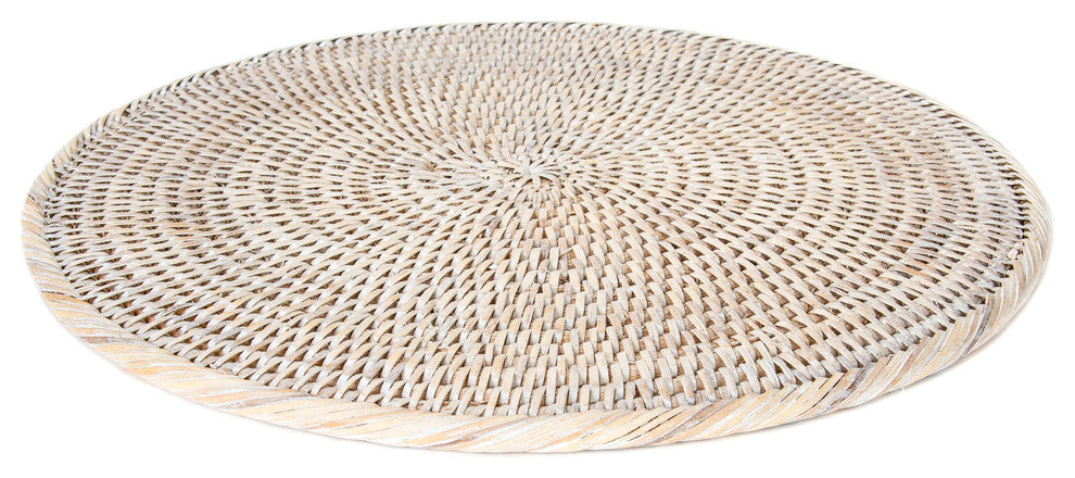 Artifacts Rattan Round Placemat, White Wash, Medium