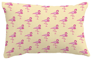Flamingo Fanfare Multi Tropical Print Pillow With Linen Texture, Yellow, 14"x20"