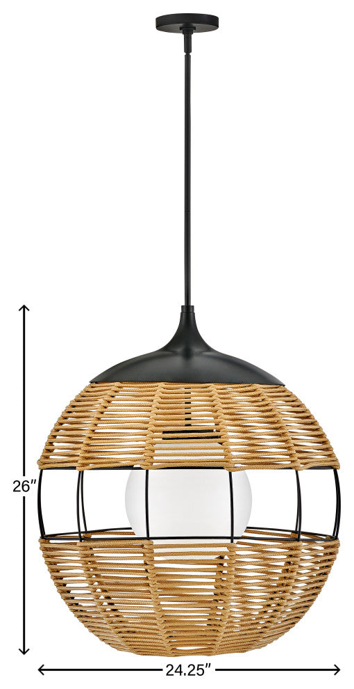 Hinkley Maddox 24.25" Outdoor Large Bohemian Orb Pendant, Black + Natural Nylon