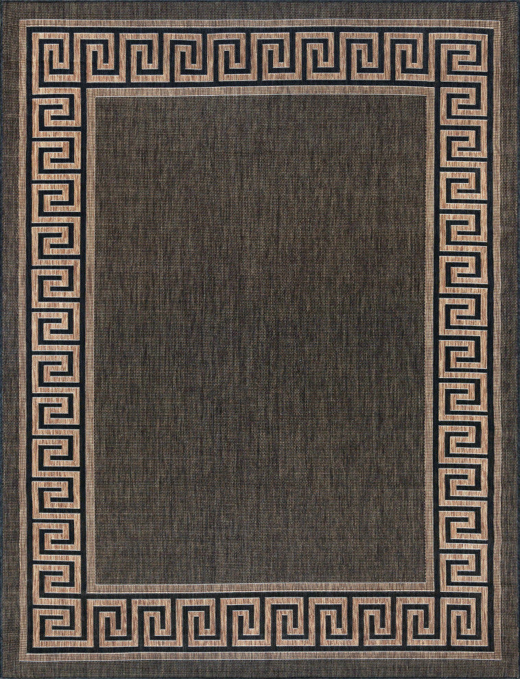 Giovanna Transitional Greek Key Black/Gold Indoor/Outdoor Area Rug, 9'x12'