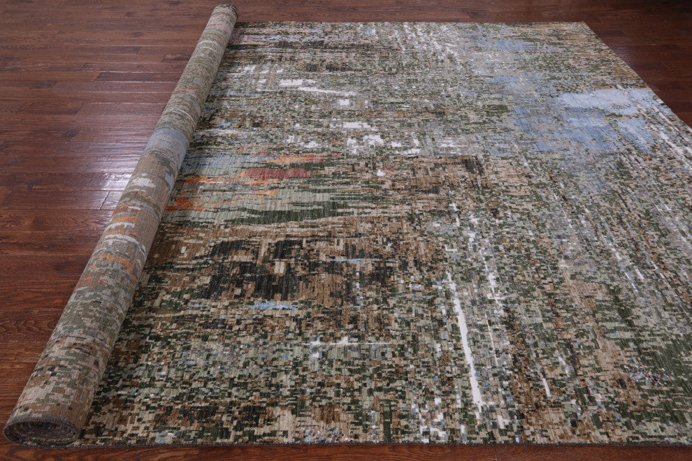 Modern Hand Knotted Wool and Silk Rug 10' 0" X 14' 3" Q8860