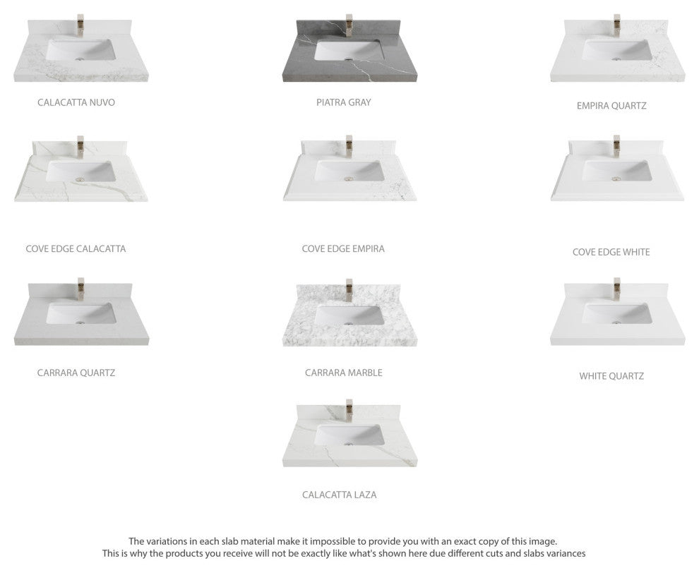 Aberdeen 36 Center Sink Bath Vanity in White 2" Carrara Quartz