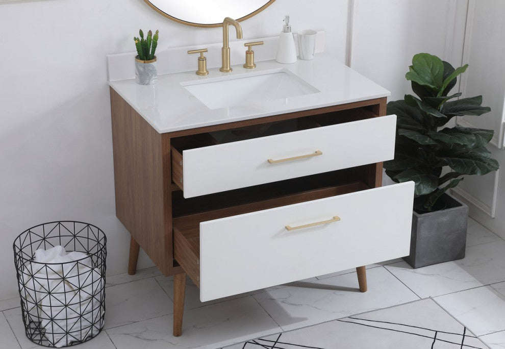 Bella 36" Bathroom Vanity, White With Backsplash