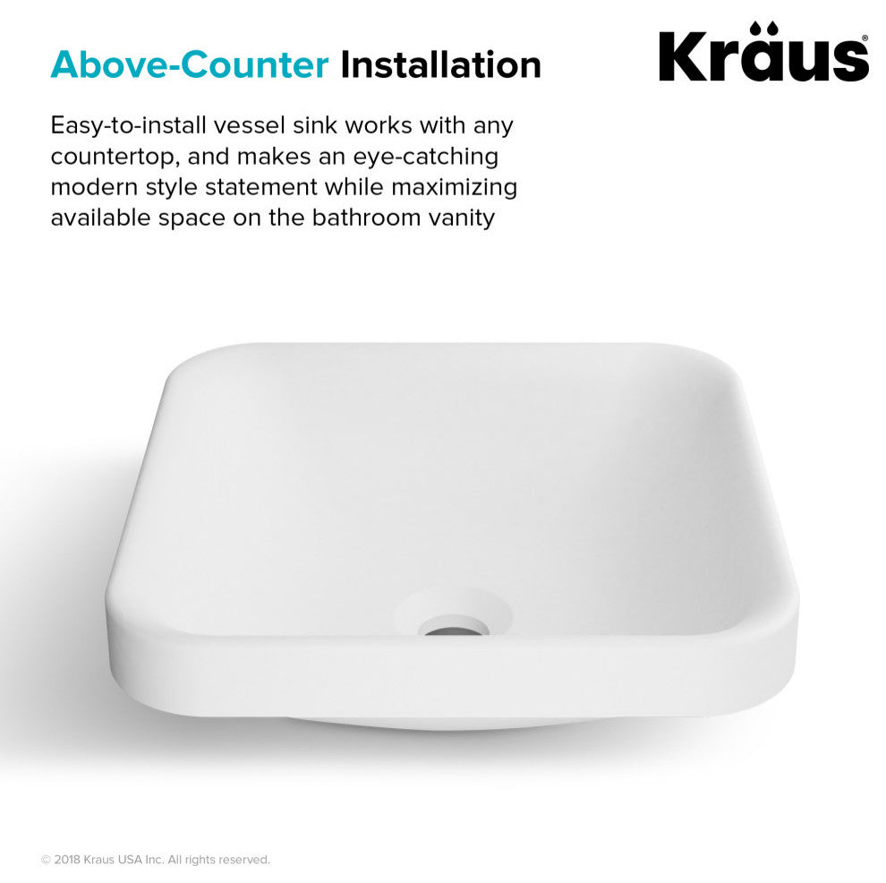 Natura Square Semi-Recessed Bathroom Sink, Stone Resin Solid Surface