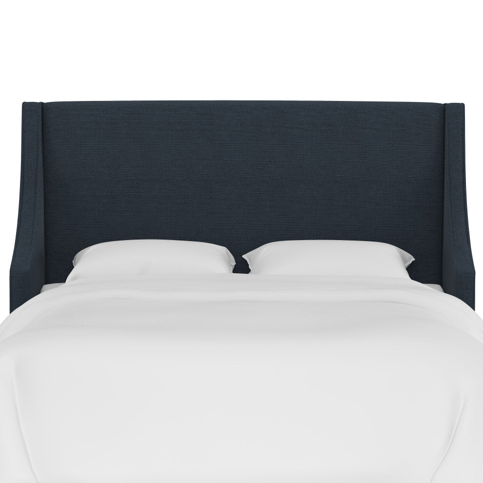 Wingback Headboard, Linen Navy, Queen