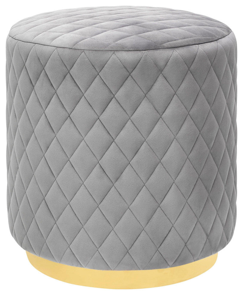 Abir Grey Velvet Ottoman - Grey