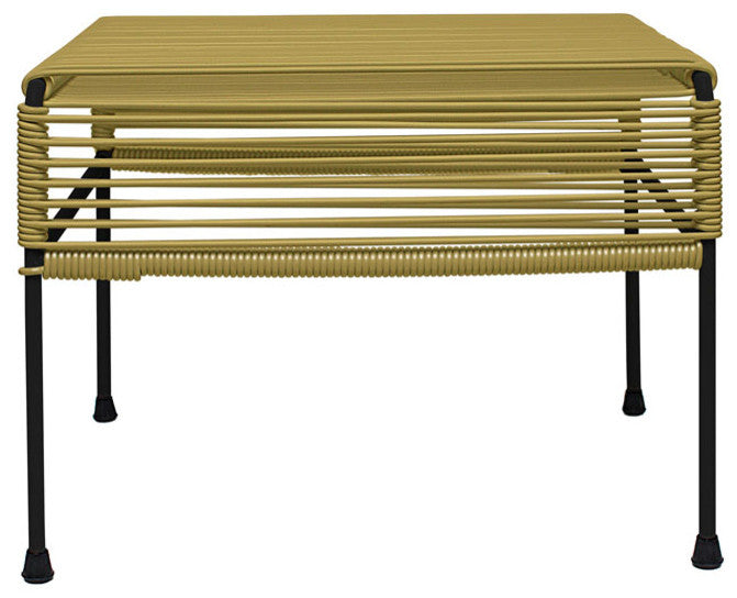 Atom Indoor/Outdoor Handmade Ottoman with Black Frame, Gold Weave