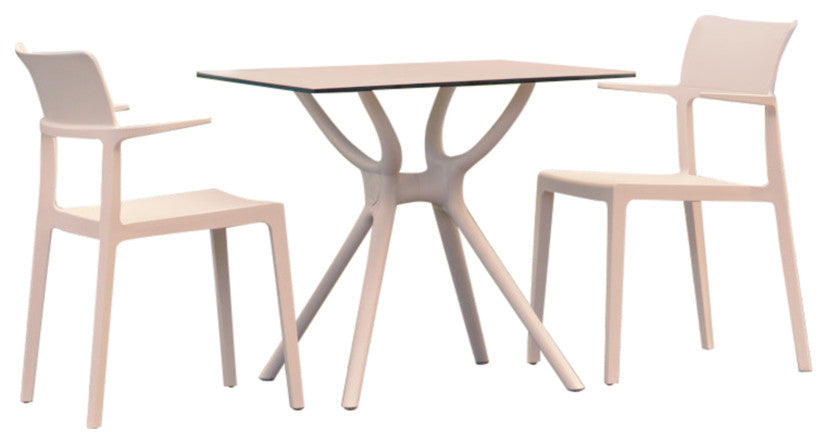 Plus Dining Set With 2 Arm Chairs White