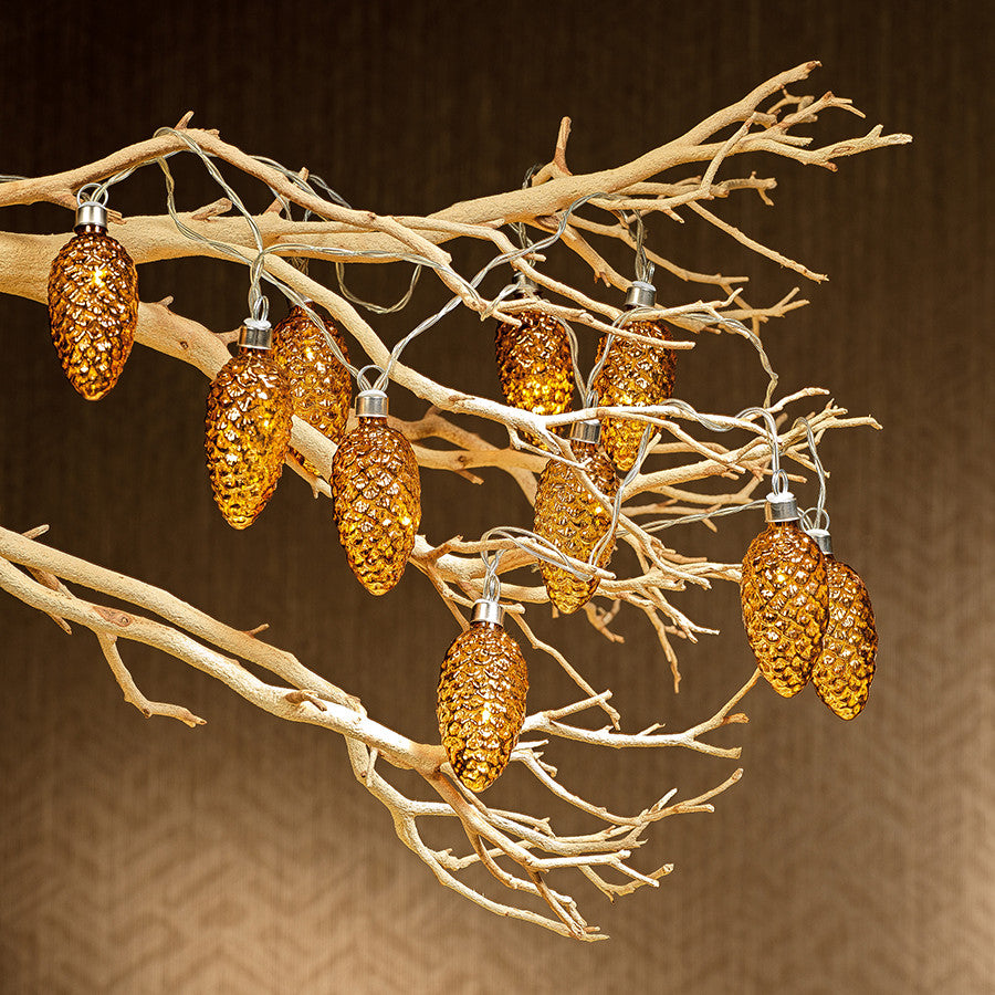 Pine Cone LED String of Lights, Gold