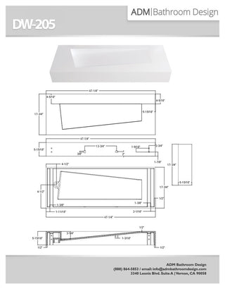 ADM Rectangular Countertop Sink, White, 47", Matte White