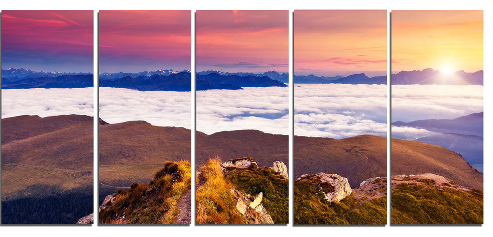 "Foggy Val Gardena Valley Panorama" Seashore Wall Art, 5 Panels, 60"x28"