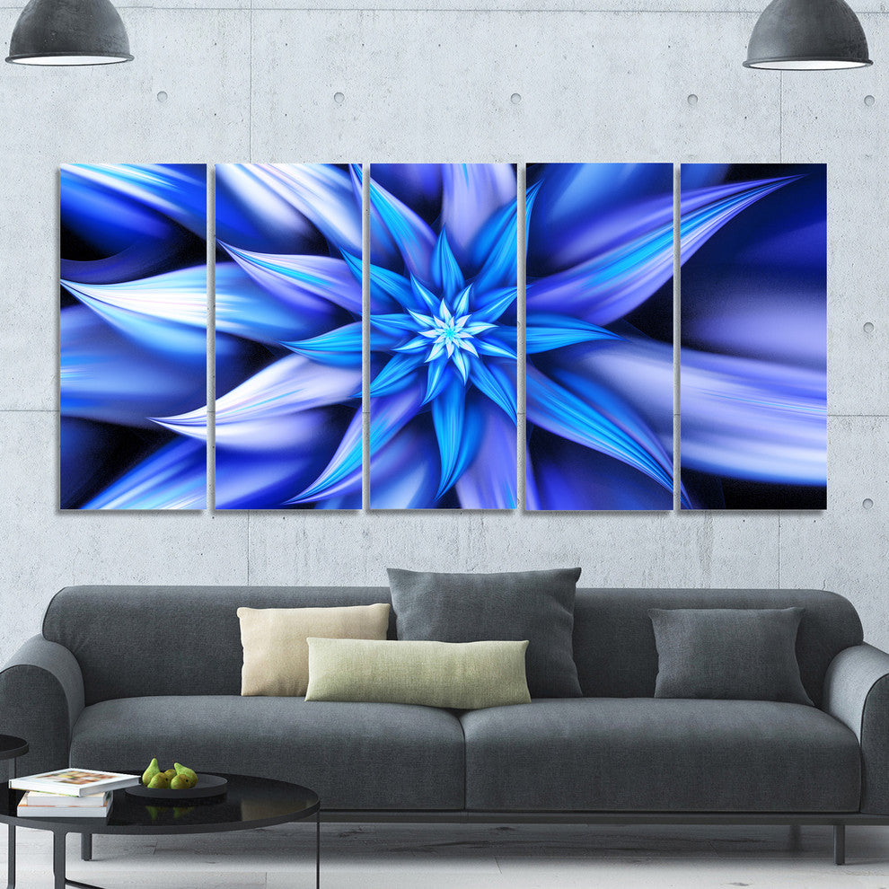 Dancing Blue Flower Petals, Floral Canvas Art Print, 60"x28", 5 Panels