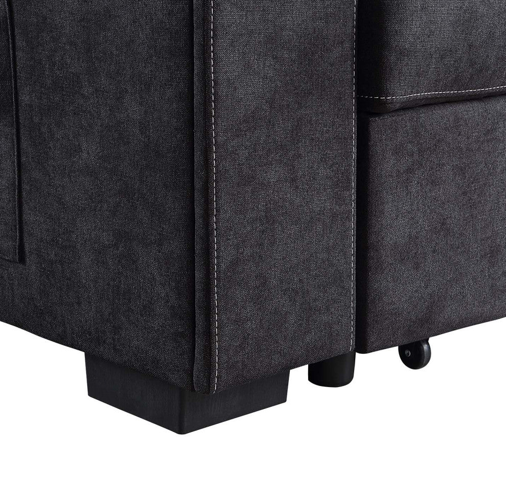 Toby Woven Fabric Reversible Sleeper Sectional, Storage, Cupholder, Black