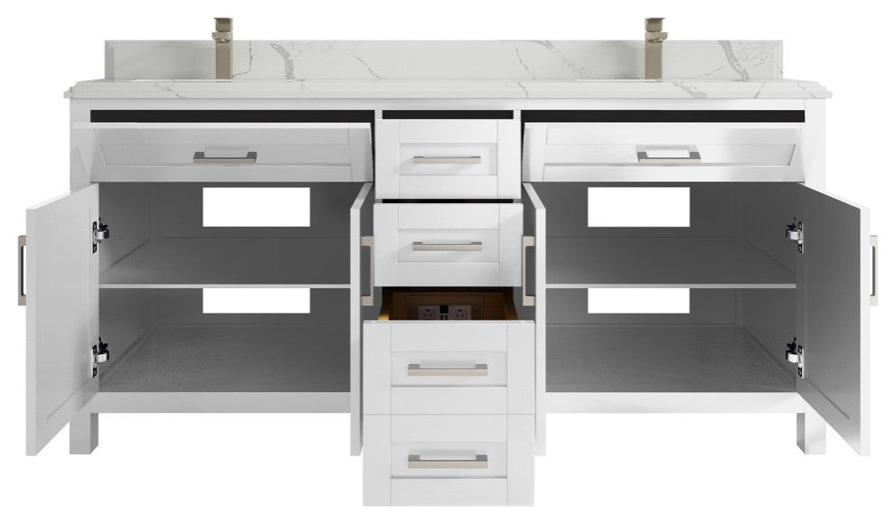 Cambridge 72 Double Sink Bath Vanity in White 1.5" Calacatta Laza
