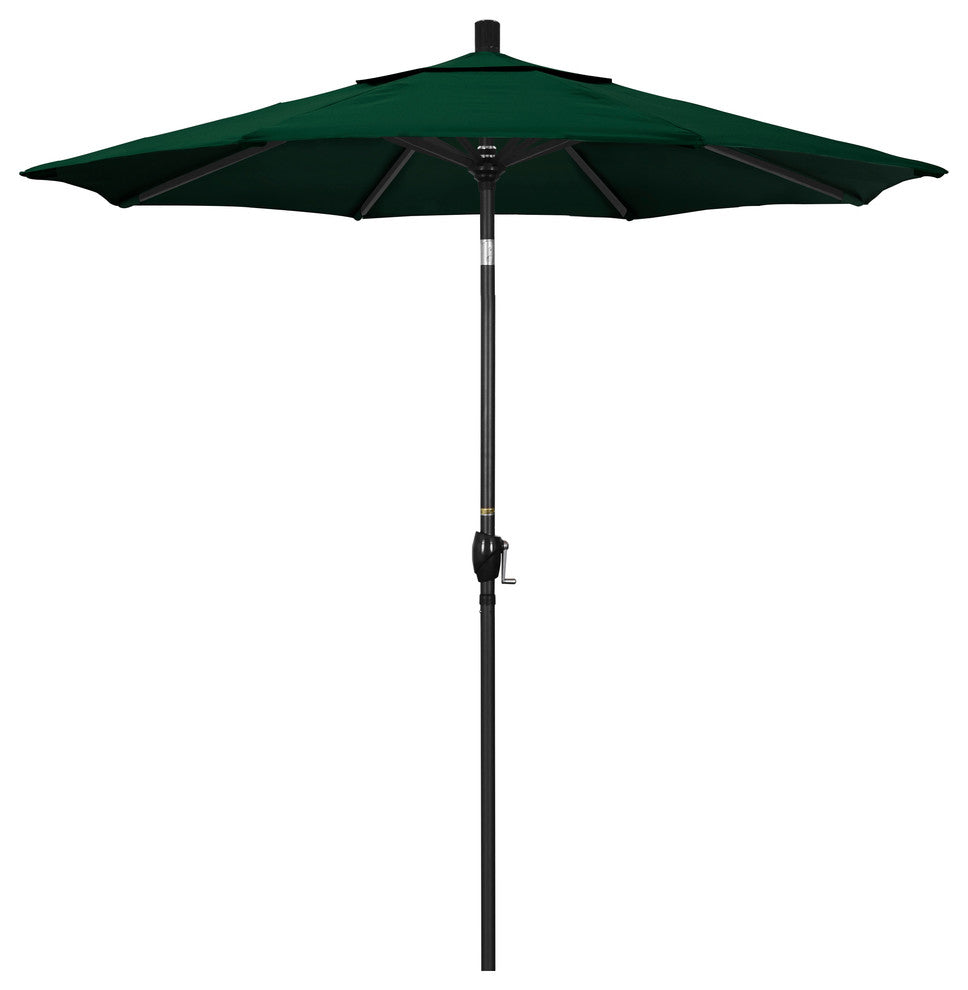 7.5'' Matted Black Push-Button Tilt Crank Aluminum Umbrella, Hunter Green Olefin