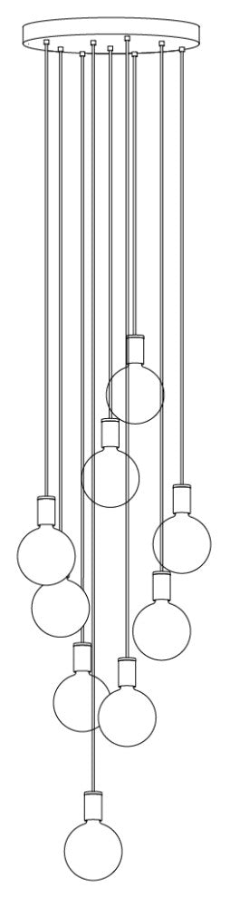 Large Canopy White & Walnut, Brass Grip With 9 Walnut Pendants & 9 Sphere IV