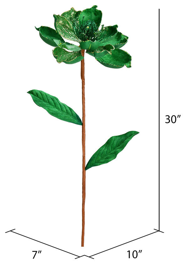 Glitter Magnolia Artificial Christmas Spray , Green, 30"