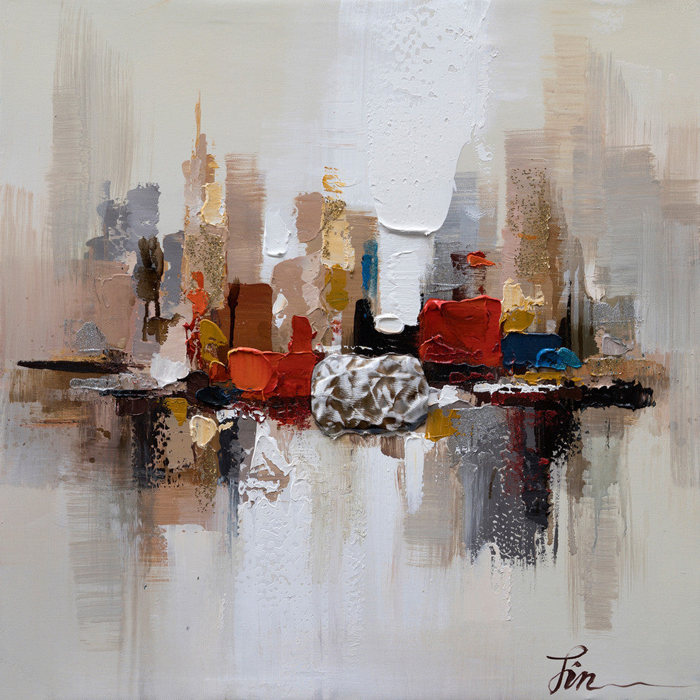 City Ruins II- Abstract Hand Painted Canvas Art, Modern Wall Decor Artwork