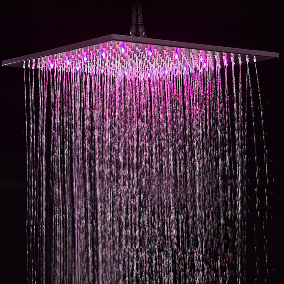 16" Oil Rubbed Bronze Square Color Changing LED Rain Shower Head, Solid Brass
