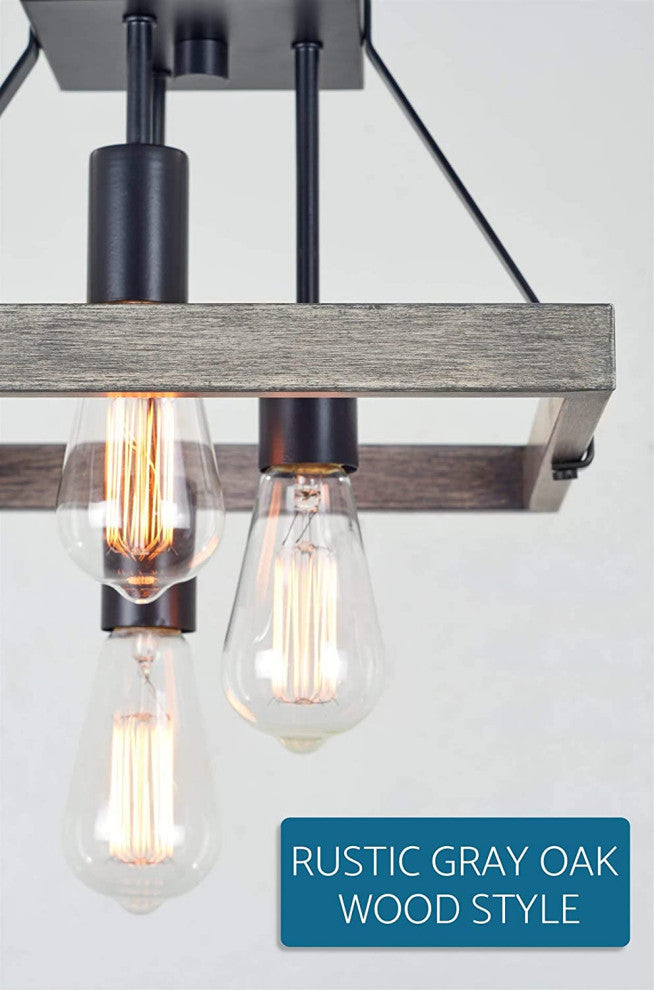 3 Light Rust Semi Flush Ceiling Light, Vintage, Wood, Black