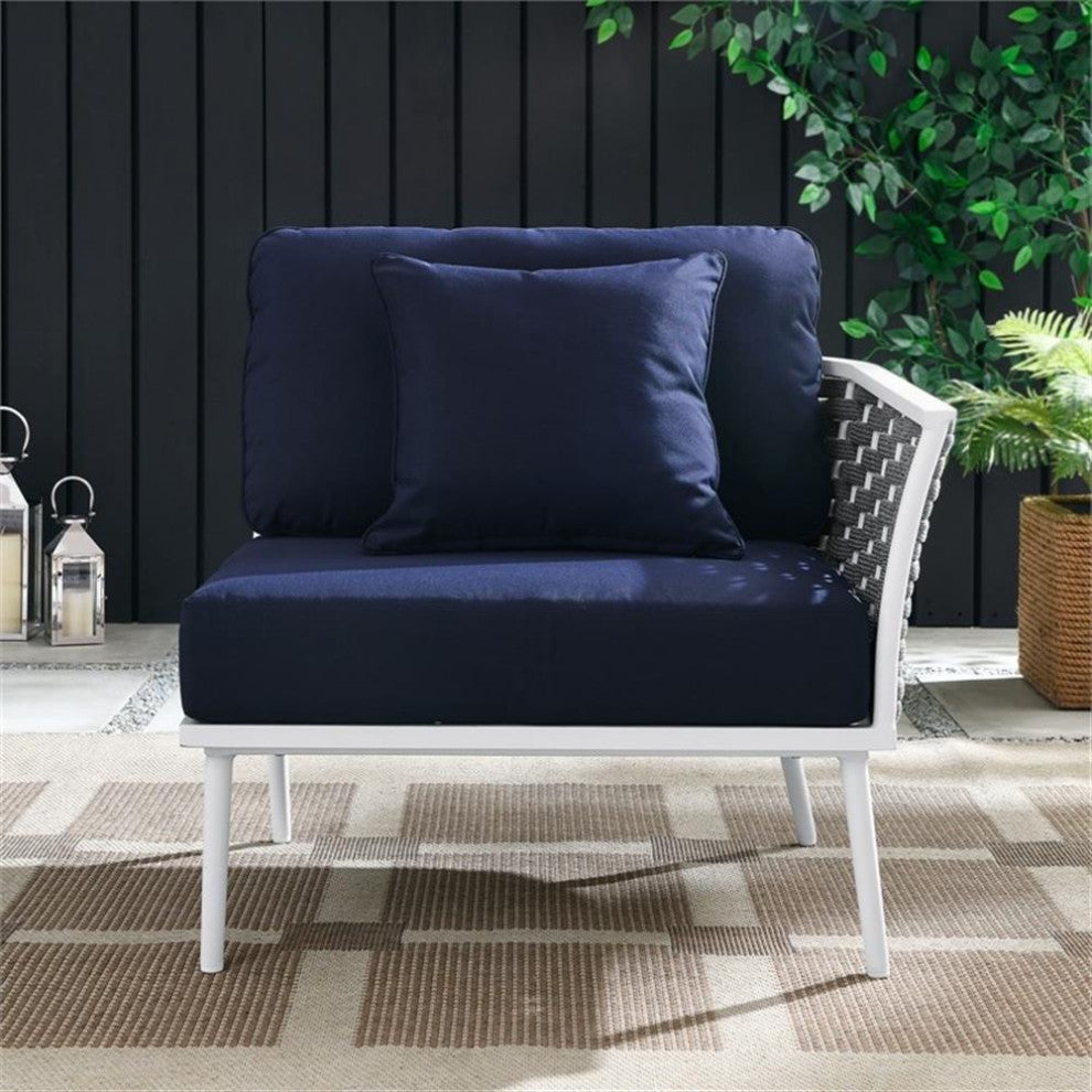 Stance Outdoor Patio Aluminum Right-Facing Armchair, White Navy