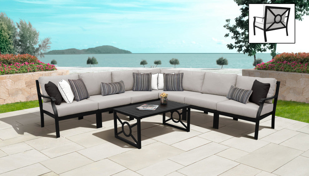 kathy ireland Madison Ave. 8 Piece Aluminum Patio Furniture Set 08a, Almond