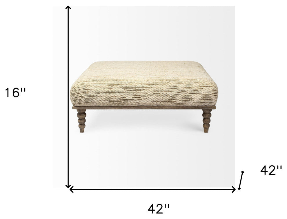 42" Cream and Brown Upholstered Cotton Blend Bench