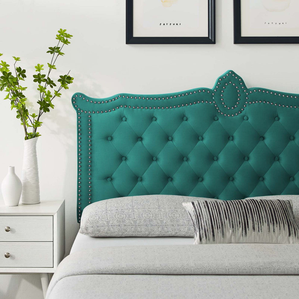 Louisa Tufted Performance Velvet Twin Headboard, Teal