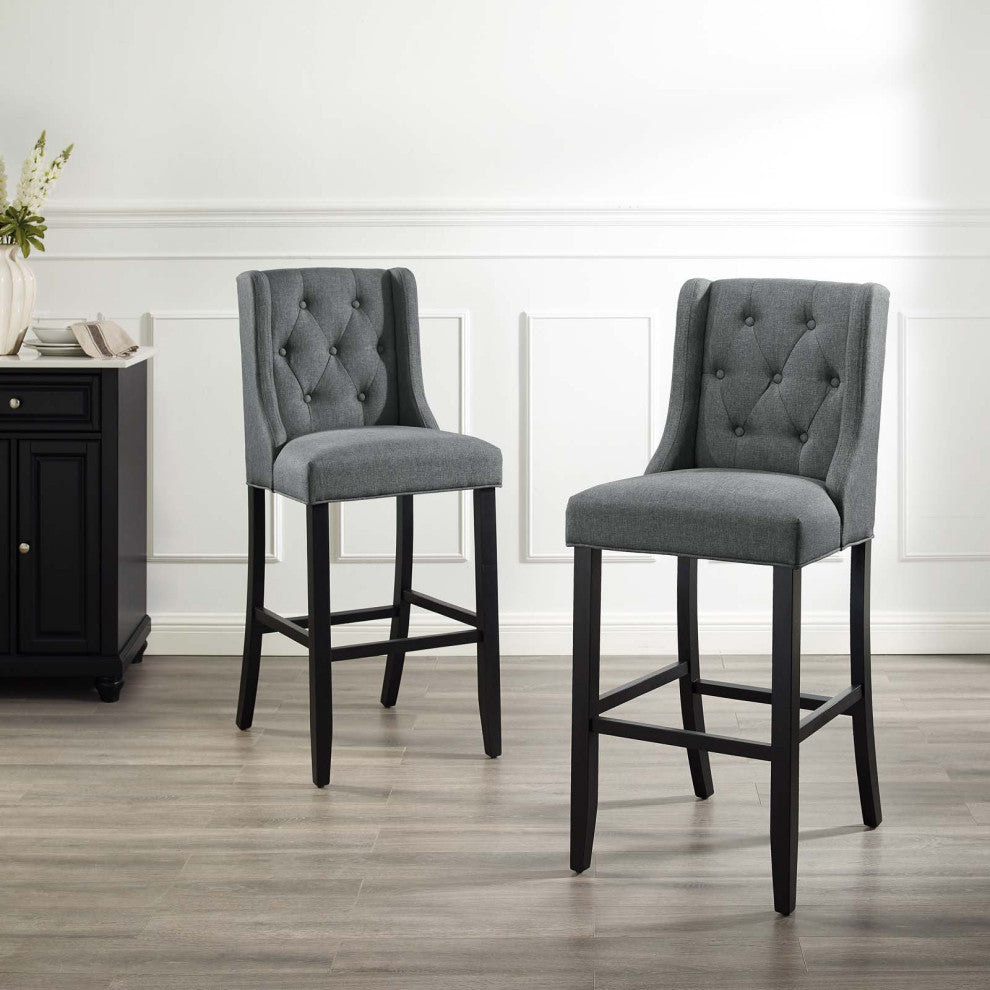 Bar Stool Chair Barstool, Set of 2, Fabric, Wood, Gray, Modern, Bar Pub