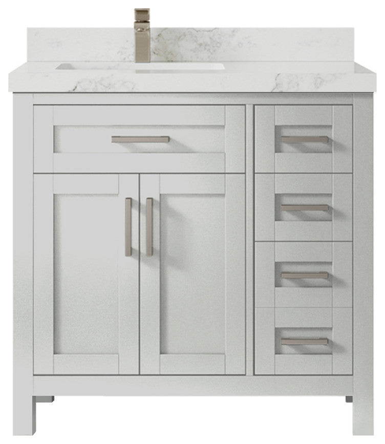 Cambridge 36 Left Offset Bath Vanity in Coventry Gray 2" Calacatta Nuvo