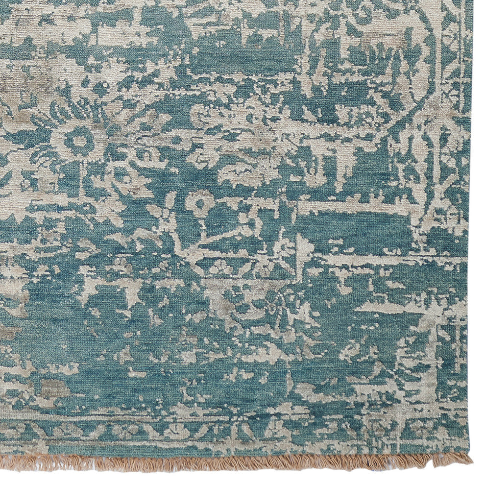 Jain Hand Knotted Area Rug, Medium Blue, 10'x14'