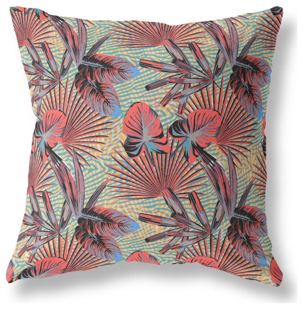 16" Red Yellow Tropical Indoor Outdoor Throw Pillow