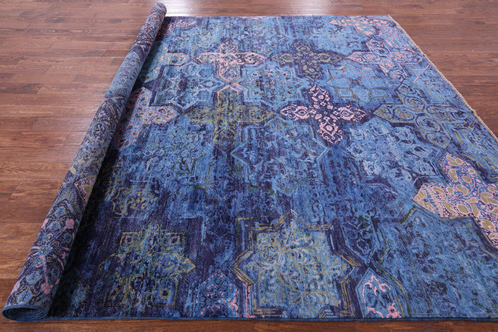 8' 11" X 11' 9" Modern Handmade Wool and Silk Rug Q7330