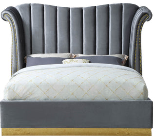 Flora Black Velvet Bed, Gray, Queen