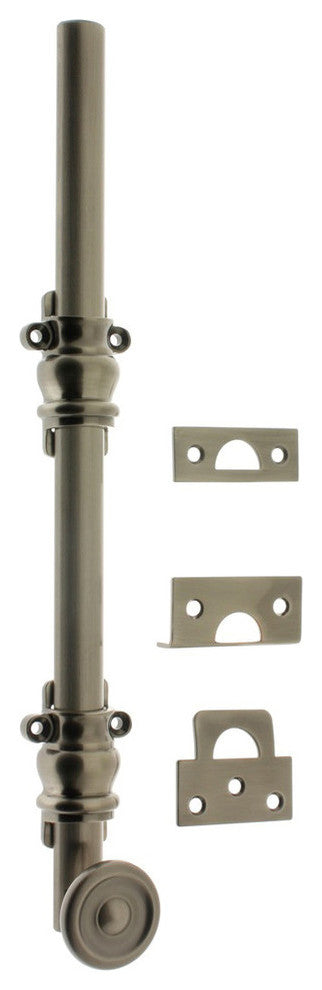 Genuine Solid Brass 8" Ornamental Bolt, Antique Nickel