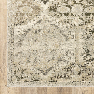 Fleming Distressed Floral Panel Ivory and Grey Area Rug, 6'7"x9'6"